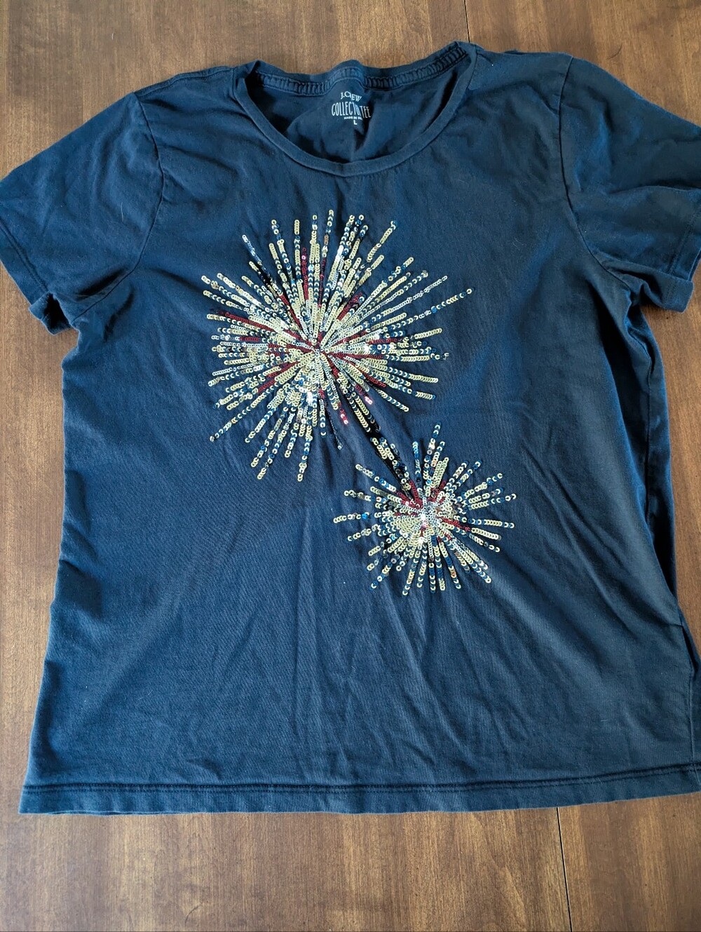 J. Crew Collector Tee Size Large Navy Sequin Fireworks